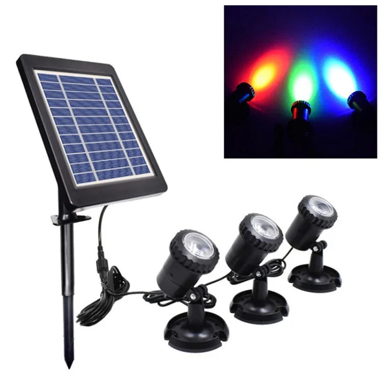 3 In 1 Red Green Blue Light Lawn Insertion Pool Diving Solar Spotlight, Red Green Blue Light