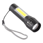A2 USB Charging Waterproof Zoomable XPE + COB Flashlight with 3-Modes & Storage Box, A2
