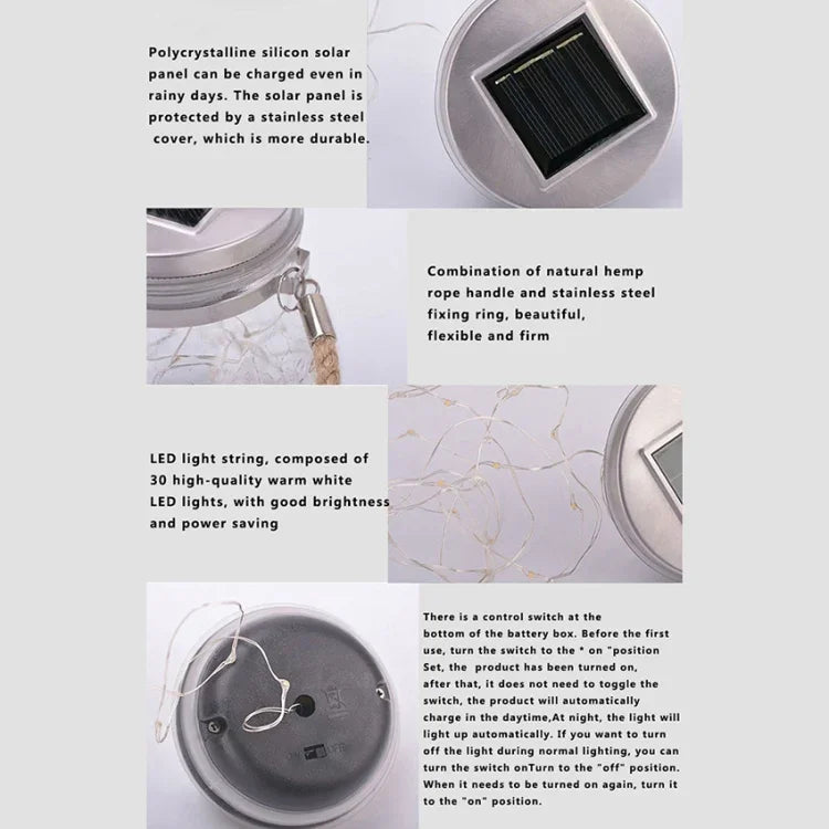 Solar Energy Glass Bottle Pendent Lamp IP55 Waterproof Outdoor Garden Decoration Light, Warm White Light