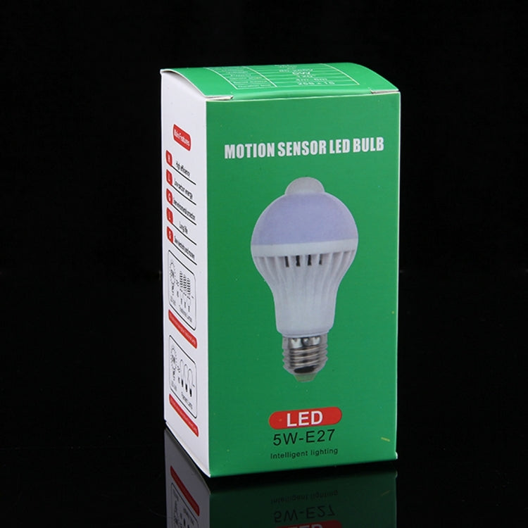 لمبة LED E27 5W مع 12 مصباح SMD 5730 300LM مع حساس حركة بالأشعة تحت الحمراء، مدى الاستشعار: 4-6 أمتار، AC 220V، E27 5W ضوء أبيض، E27 5W ضوء أبيض دافئ