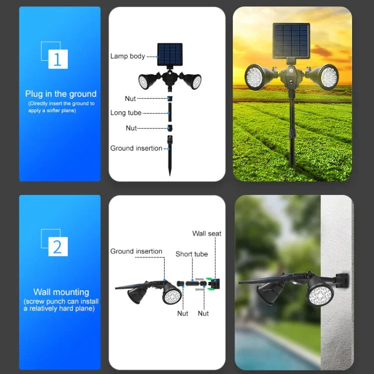 Solar Powered Robot LED Spotlight Double-headed Smart Sensor Light for Outdoor Lawn