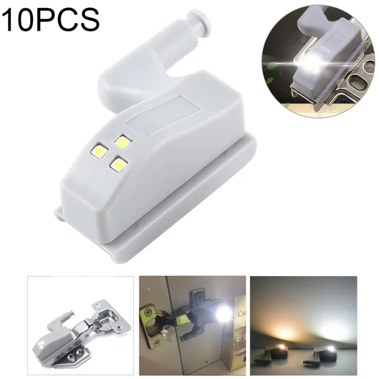 10 PCS 0.3W Universal Inner Hinge LED Sensor lamp Cupboard 3 LEDs Night light Auto ON/OFF Bulb, 10 PCS White Light, 10 PCS Warm White