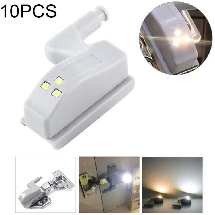 10 PCS 0.3W Universal Inner Hinge LED Sensor lamp Cupboard 3 LEDs Night light Auto ON/OFF Bulb, 10 PCS White Light, 10 PCS Warm White