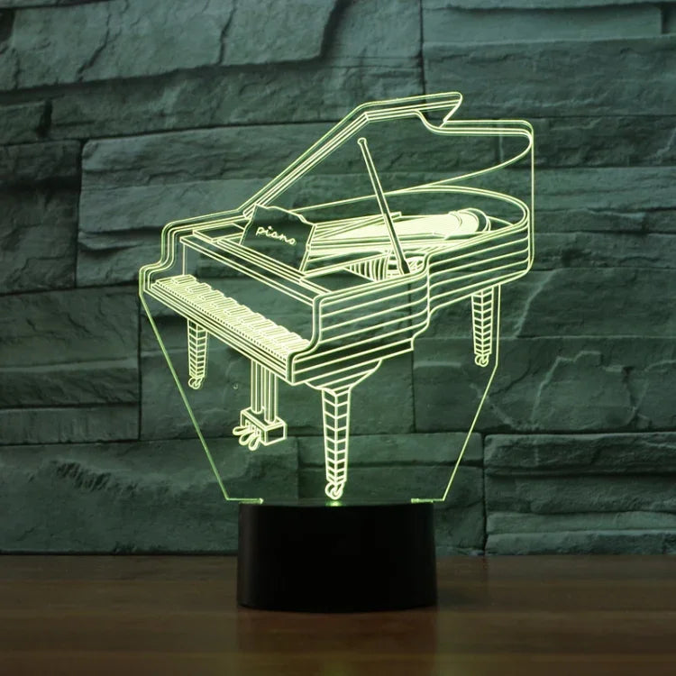 مصباح طاولة ضوء رؤية LED ملون ثلاثي الأبعاد بشكل بيانو، إصدار USB و بطارية، إصدار USB و بطارية