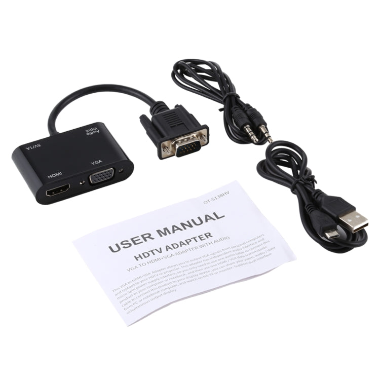 محول 2 في 1 من VGA إلى HDMI + VGA 15 دبوس HDTV مع صوت