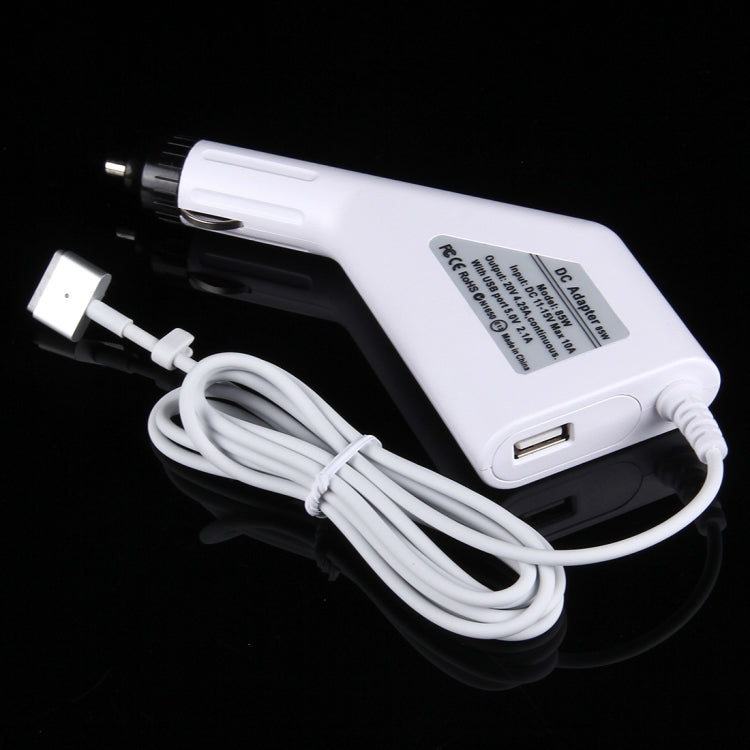 شاحن سيارة MagSafe 2 بقوة 85 واط 20 فولت 4.25 أمبير بتوصيل 5 دبابيس على شكل T مع منفذ USB واحد لأجهزة Apple Macbook A1398 / A1424 / MC975 / MC976 / ME664 / ME665، الطول: 1.7 متر، 85 واط 20 فولت 4.25 أمبير