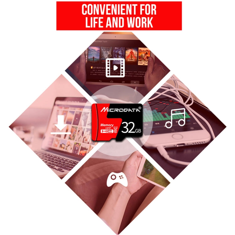 MICRODATA 32GB U1 Red and Black TF(Micro SD) Memory Card, 32GB