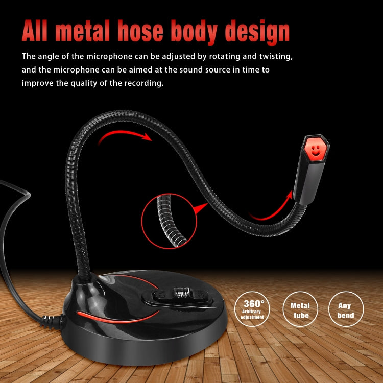 HXSJ F12 360 Degrees Bendable Drive-free USB Computer Microphone, Cable Length: 2.2m