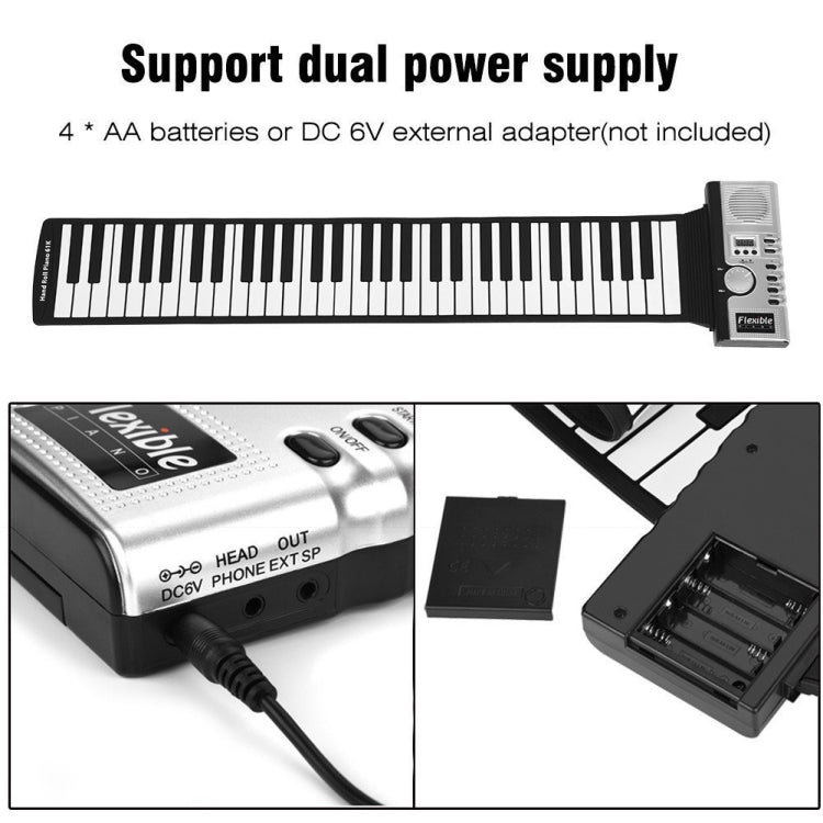61 Keys Portable Flexible Roll Up Electronic Soft Keyboard Piano with Speakers, 61 Keys