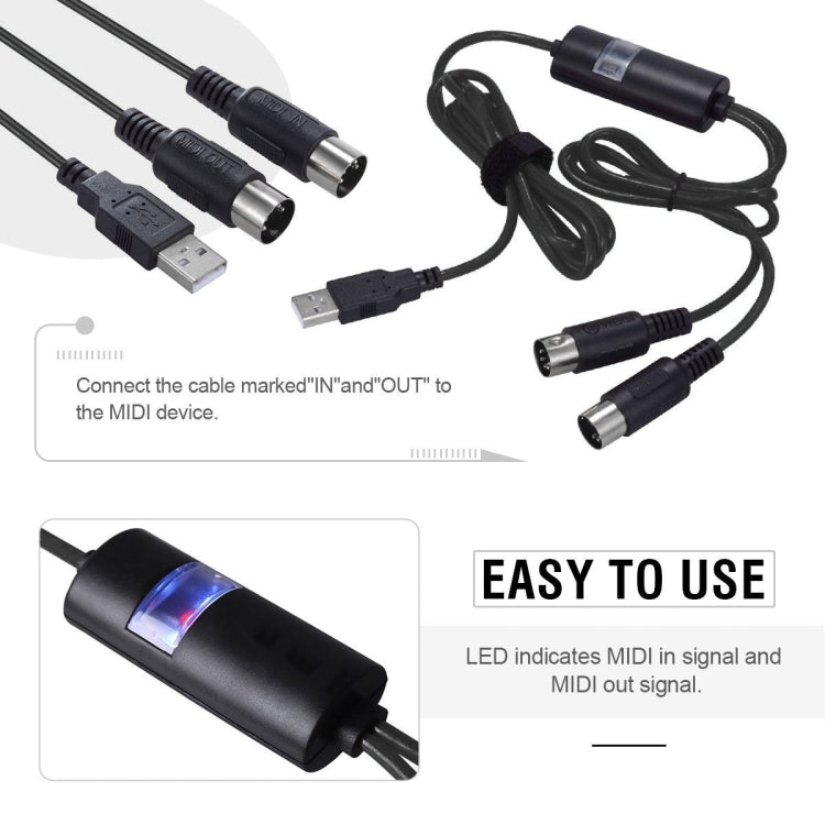 WERSI UM-18 USB MIDI Cable MidiPort Midi Cable Electric Piano Electronic Drum Music Editing Line, Length: 2m