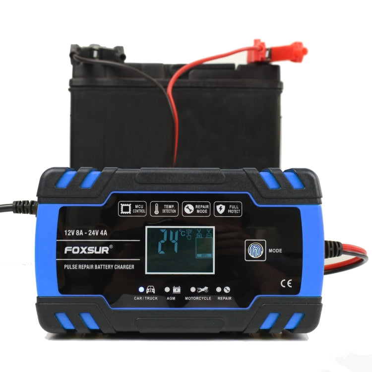 FOXSUR 12V-24V Car Motorcycle Truck Repair Battery Charger AGM Charger, UK Plug (Blue), UK Plug Blue