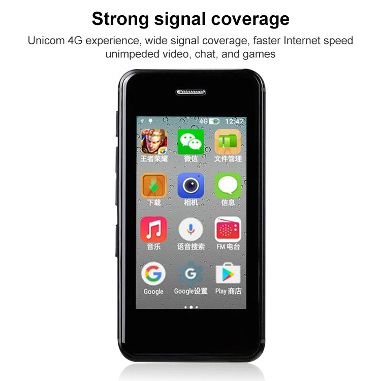 2,45 pouces, Android 5.1, processeur quadricœur MTK6580, compatible Bluetooth/Wi-Fi, réseau : 3G