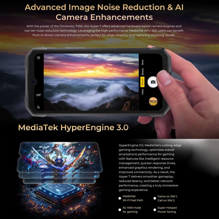 HOTWAV Hyper 7 Rugged Phone, 8 GB + 256 GB, 10800 mAh, 6,6 Zoll, Android 14, MediaTek Dimensity 7050 5G, Netzwerk: 5G, OTG, NFC