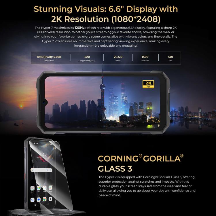 HOTWAV Hyper 7 Rugged Phone, 8 GB + 256 GB, 10800 mAh, 6,6 Zoll, Android 14, MediaTek Dimensity 7050 5G, Netzwerk: 5G, OTG, NFC