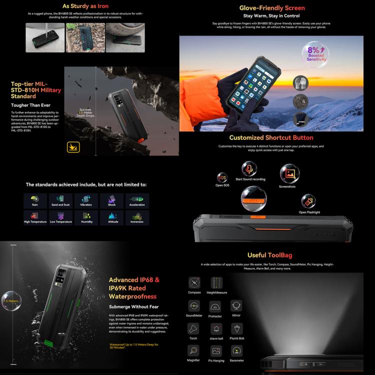 Blackview BV4800 SE Rugged Phone, 4GB+64GB, 6.56 inch Android 15 UMS9320E T615 Octa Core, Network: 4G, OTG, NFC, BV4800 SE 4GB+64GB