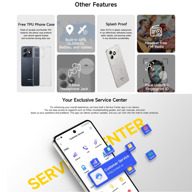 Ulefone Note 18 Pro, 6 GB + 256 GB, Gesichtserkennung & seitlicher Fingerabdrucksensor, 6,78 Zoll, Android 14, MediaTek Helio G91 MTK6769 Octa-Core-Prozessor, Netzwerk: 4G, Dual-SIM, OTG, NFC