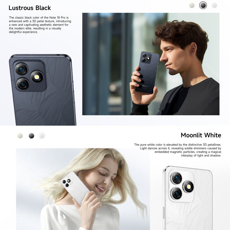 Ulefone Note 18 Pro, 6 GB + 256 GB, Gesichtserkennung & seitlicher Fingerabdrucksensor, 6,78 Zoll, Android 14, MediaTek Helio G91 MTK6769 Octa-Core-Prozessor, Netzwerk: 4G, Dual-SIM, OTG, NFC