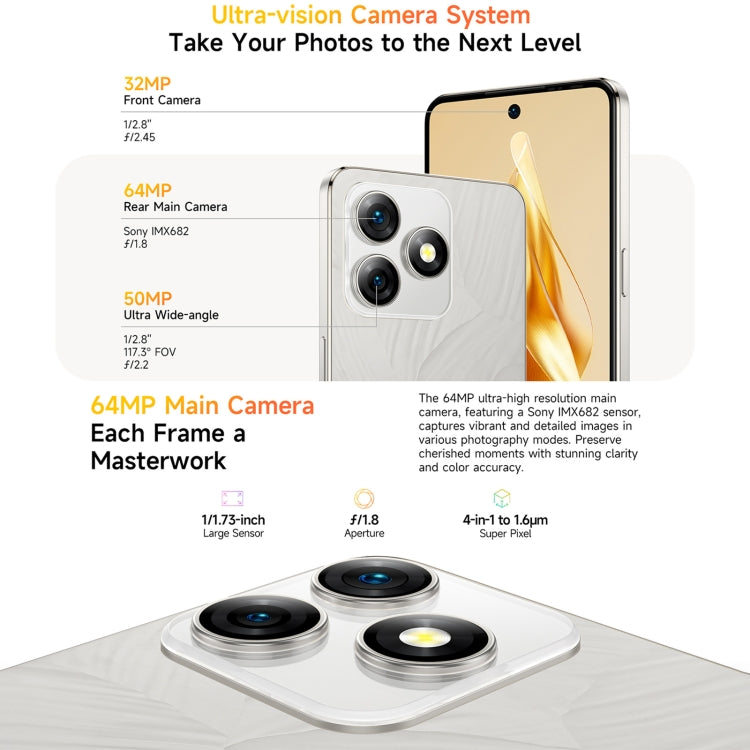 Ulefone Note 18 Pro, 6 GB + 256 GB, Gesichtserkennung & seitlicher Fingerabdrucksensor, 6,78 Zoll, Android 14, MediaTek Helio G91 MTK6769 Octa-Core-Prozessor, Netzwerk: 4G, Dual-SIM, OTG, NFC