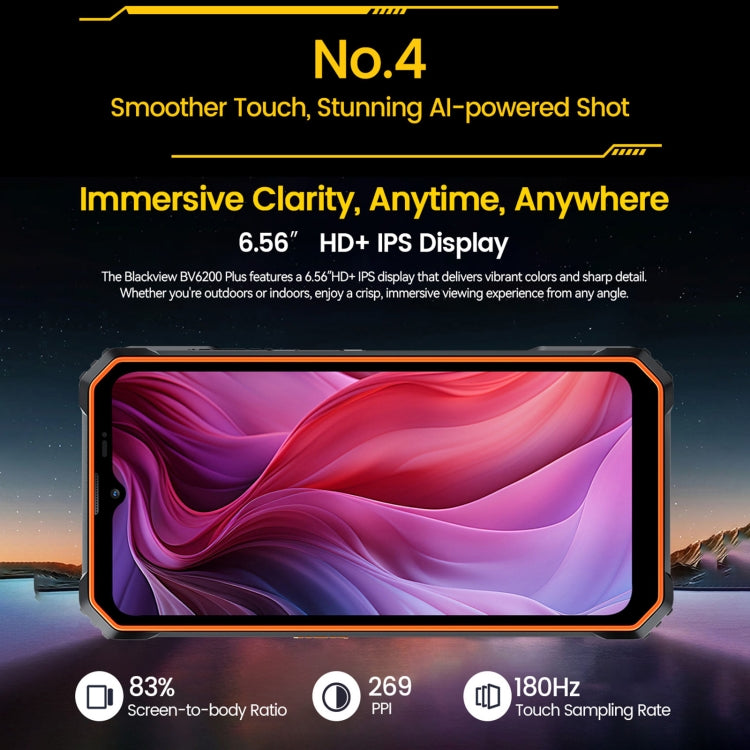 Blackview BV6200 Plus, 8 GB + 256 GB, IP68/IP69K/MIL-STD-810H, 6,56 Zoll, Android 14, Unisoc UMS9230 T606 Octa-Core-Prozessor, Netzwerk: 4G, OTG, NFC