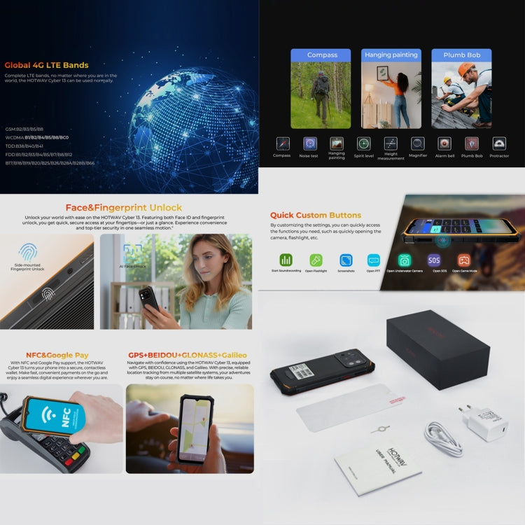 HOTWAV CYBER 13, IP68/IP69K Rugged Phone, 8GB+128GB, 10800mAh, 6.6 inch Android 14.0 Unisoc T606 Octa Core, Network: 4G, NFC, OTG