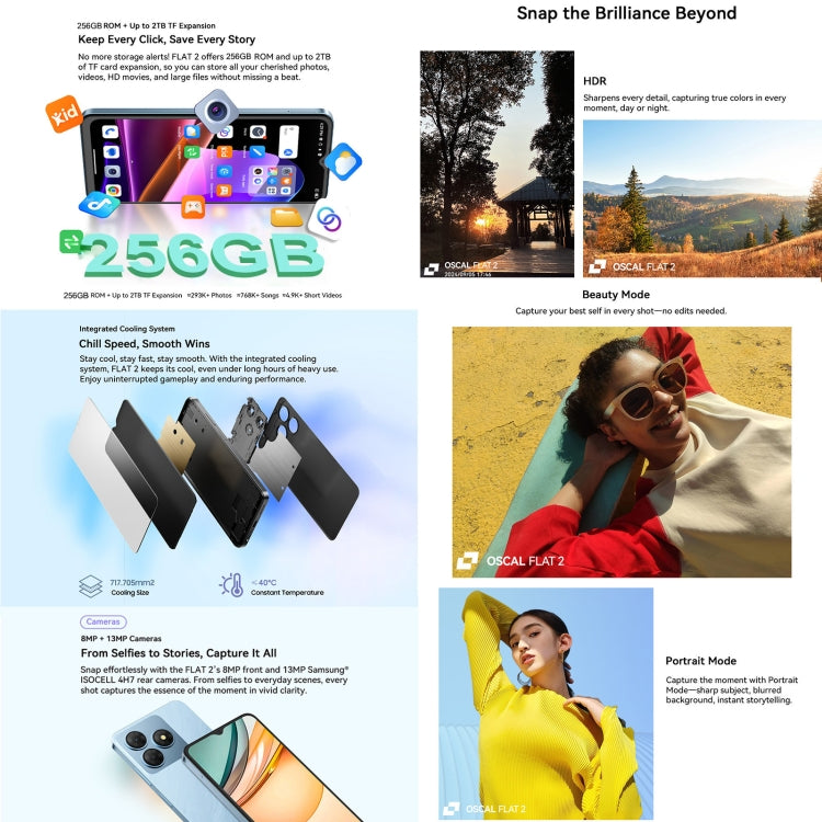 Blackview Oscal FLAT 2, 4 GB + 128 GB, 6,6 Zoll, Android 14, Unisoc T606 Octa-Core-Prozessor, Netzwerk: 4G, 6 GB + 256 GB