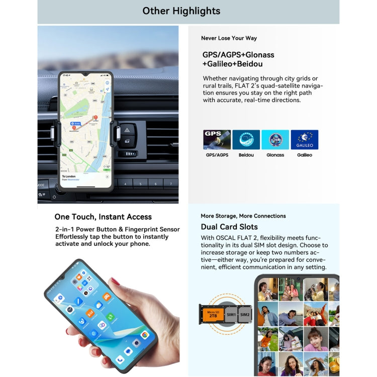 Blackview Oscal FLAT 2, 4 GB + 128 GB, 6,6 Zoll, Android 14, Unisoc T606 Octa-Core-Prozessor, Netzwerk: 4G, 6 GB + 256 GB