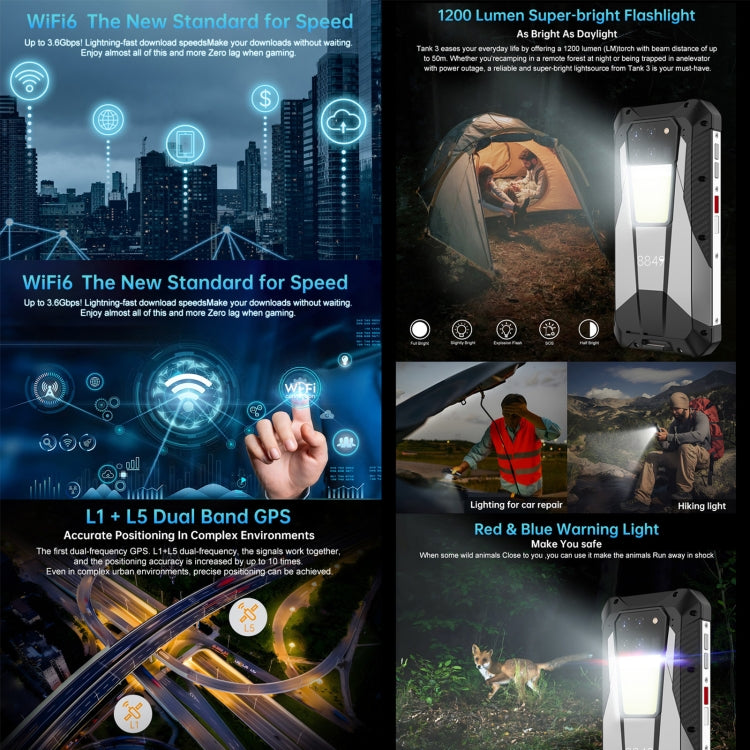 Unihertz Tank 3 / 8849, 16 GB + 512 GB, 200-MP-Kamera, Nachtsicht, 23800-mAh-Akku, 6,79 Zoll Android 13 Dimensity 8200 Octa-Core-Prozessor, Netzwerk: 5G, Tank 3 ohne Laser-Entfernungsmesser