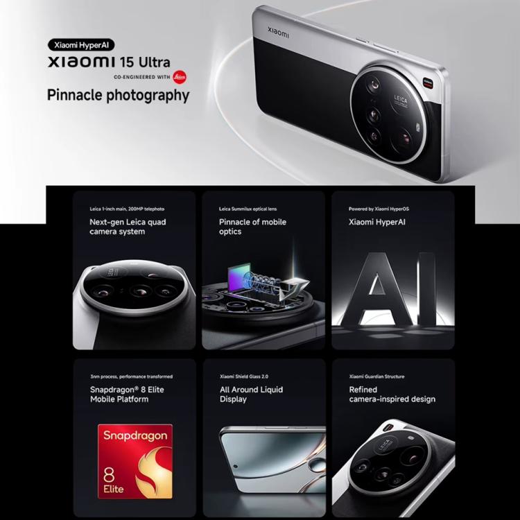 Xiaomi 15 Ultra Global, 16GB+512GB, 3D Ultrasonic Fingerprint, 200MP Camera, 6.73 inch Xiaomi HyperOS 2 Snapdragon 8 Elite Octa Core 3nm, NFC, Network: 5G, Xiaomi 15 Ultra Global, 16GB+512GB (Black)