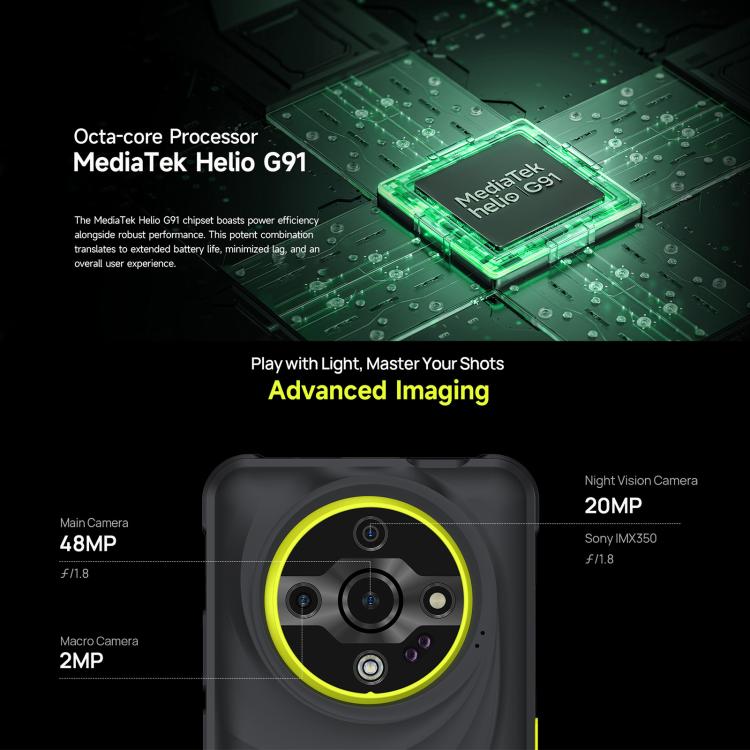 يولفون آرمور X31، 6 جيجابايت+128 جيجابايت، رؤية ليلية، هاتف مقاوم IP68/IP69K، 6.56 بوصة أندرويد 14 ميدياتك هيليو G91 ثماني النواة، الشبكة: 4G، NFC، OTG، آرمور X31
