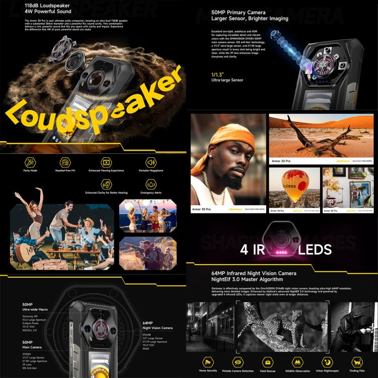 Ulefone Armor 30 Pro Rugged Phone, 16GB+512GB, Night Vision, 6.95 inch + 3.4 inch Dual Screen Android 14 MediaTek Dimensity 7300X Octa Core, Network: 5G, OTG, NFC, Armor 30 Pro