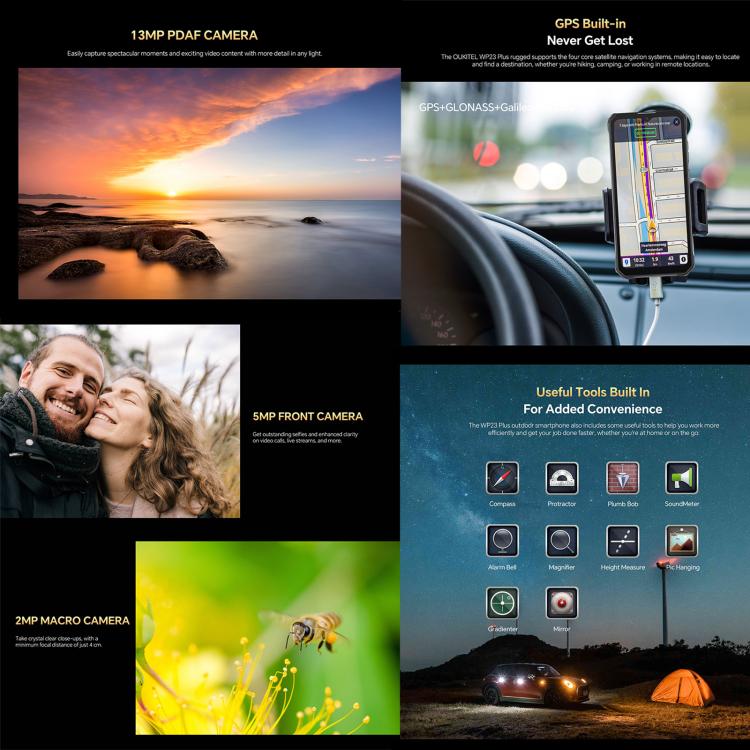 Oukitel WP23 Plus Rugged Phone, 8 GB + 256 GB, 6,52 Zoll, Android 14.0, Unisoc T606 Octa-Core-Prozessor, NFC, OTG, Netzwerk: 4G, WP23 Plus
