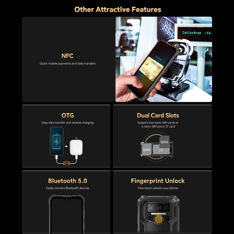 Oukitel WP23 Plus Rugged Phone, 8 GB + 256 GB, 6,52 Zoll, Android 14.0, Unisoc T606 Octa-Core-Prozessor, NFC, OTG, Netzwerk: 4G, WP23 Plus