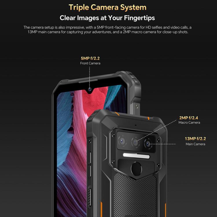 Oukitel WP23 Plus Rugged Phone, 8 GB + 256 GB, 6,52 Zoll, Android 14.0, Unisoc T606 Octa-Core-Prozessor, NFC, OTG, Netzwerk: 4G, WP23 Plus