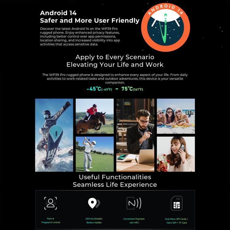 Oukitel WP39 Pro 5G Rugged Phone, 12GB+512GB, Night Vision, Fingerprint Identification, 6.6 inch Android 14 MediaTek Dimensity 6300 Octa Core, NFC, OTG, Network: 5G, WP39 Pro 5G