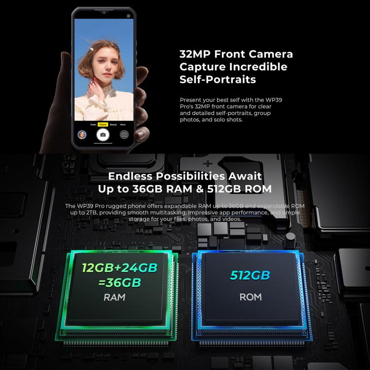 Oukitel WP39 Pro 5G Rugged Phone, 12GB+512GB, Night Vision, Fingerprint Identification, 6.6 inch Android 14 MediaTek Dimensity 6300 Octa Core, NFC, OTG, Network: 5G, WP39 Pro 5G
