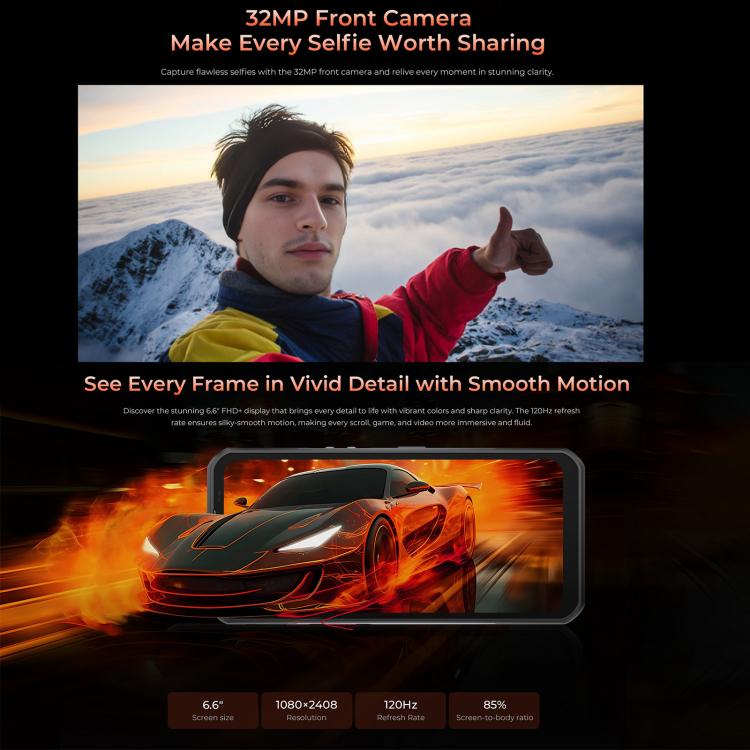 Oukitel WP55 Pro 5G Rugged Phone, 16 GB + 512 GB, 108-MP-Kamera, Fingerabdrucksensor, 6,6 Zoll, Android 15, MediaTek Dimensity 7025 Octa-Core-Prozessor, NFC, OTG, Netzwerk: 5G, WP55 Pro