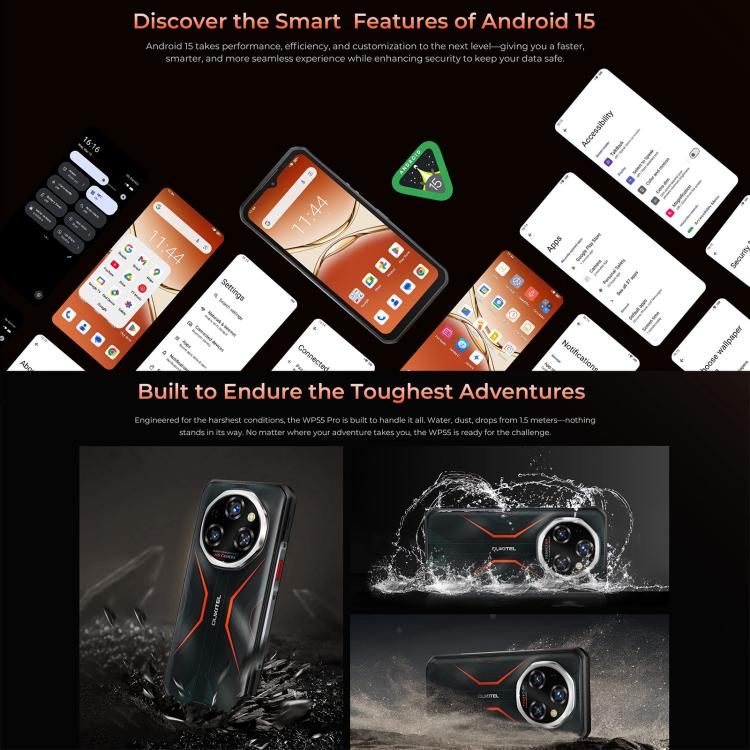 Oukitel WP55 Pro 5G Rugged Phone, 16 GB + 512 GB, 108-MP-Kamera, Fingerabdrucksensor, 6,6 Zoll, Android 15, MediaTek Dimensity 7025 Octa-Core-Prozessor, NFC, OTG, Netzwerk: 5G, WP55 Pro