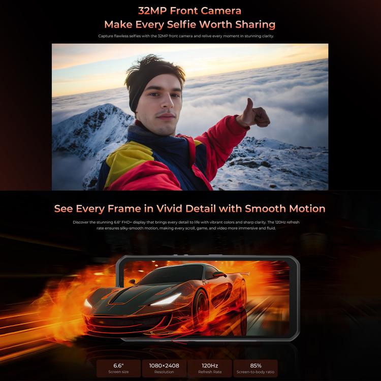 Oukitel WP55 5G Rugged Phone, 12 GB + 256 GB, 108-MP-Kamera, Fingerabdrucksensor, 6,6 Zoll MediaTek Dimensity 7025 Octa-Core-Prozessor, NFC, OTG, Netzwerk: 5G, WP55