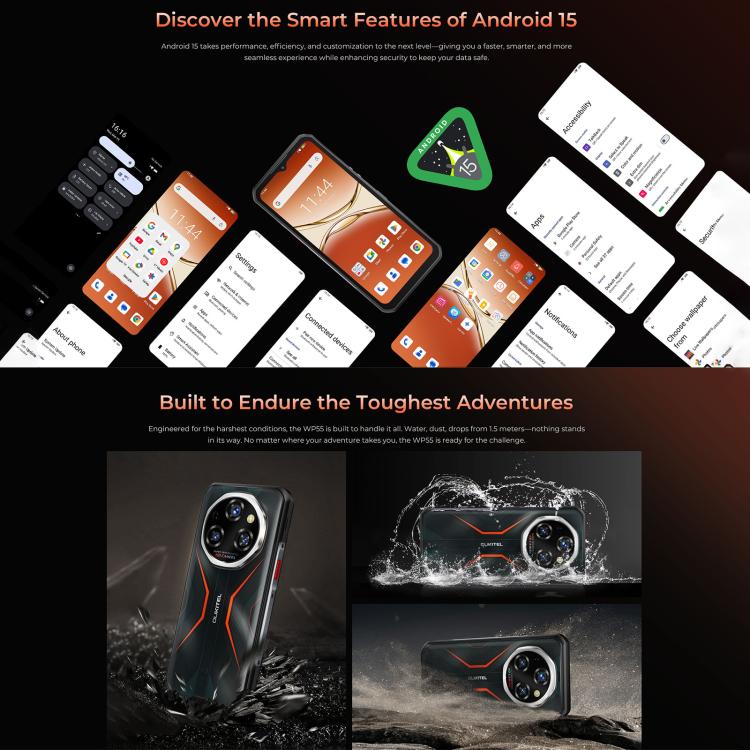 Oukitel WP55 5G Rugged Phone, 12 GB + 256 GB, 108-MP-Kamera, Fingerabdrucksensor, 6,6 Zoll MediaTek Dimensity 7025 Octa-Core-Prozessor, NFC, OTG, Netzwerk: 5G, WP55