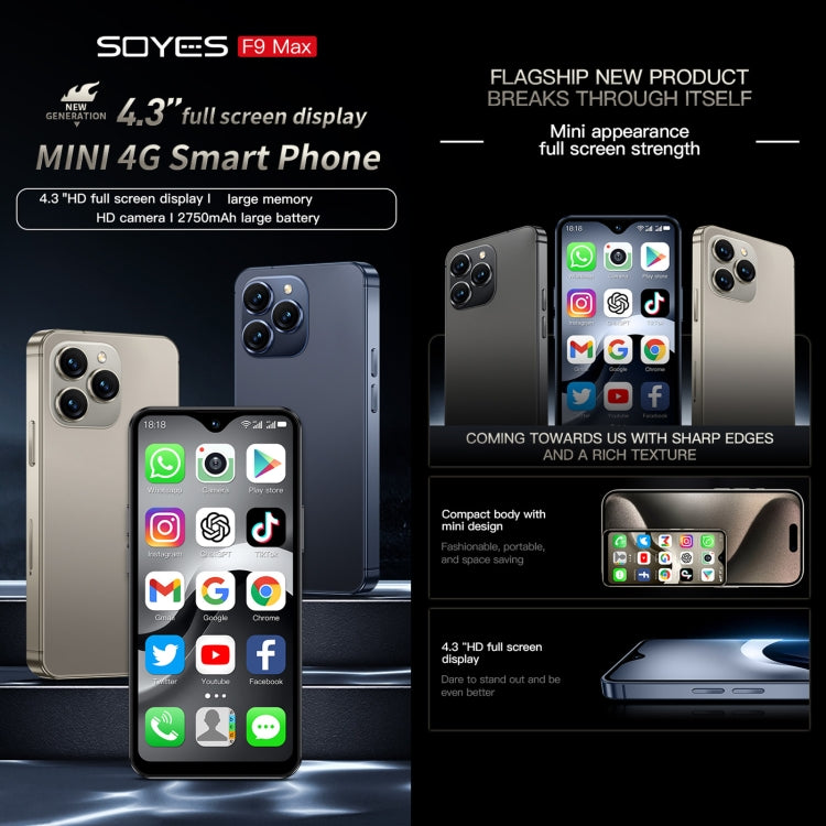 SOYES SOYES F9 Max، 4GB+64GB، شاشة 4.3 بوصة أندرويد 12 MTK6762 ثماني النواة، شبكة: 4G، OTG، شريحتي اتصال، 4GB+64GB