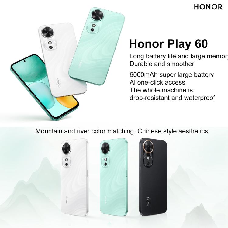 Honor Play 60, 6 GB + 128 GB, seitlicher Fingerabdrucksensor, 6,61 Zoll MagicOS 9.0, Dimensity 6300 Octa-Core-Prozessor, Netzwerk: 5G, OTG, Play 60, 6 GB + 128 GB, 6 GB + 128 GB
