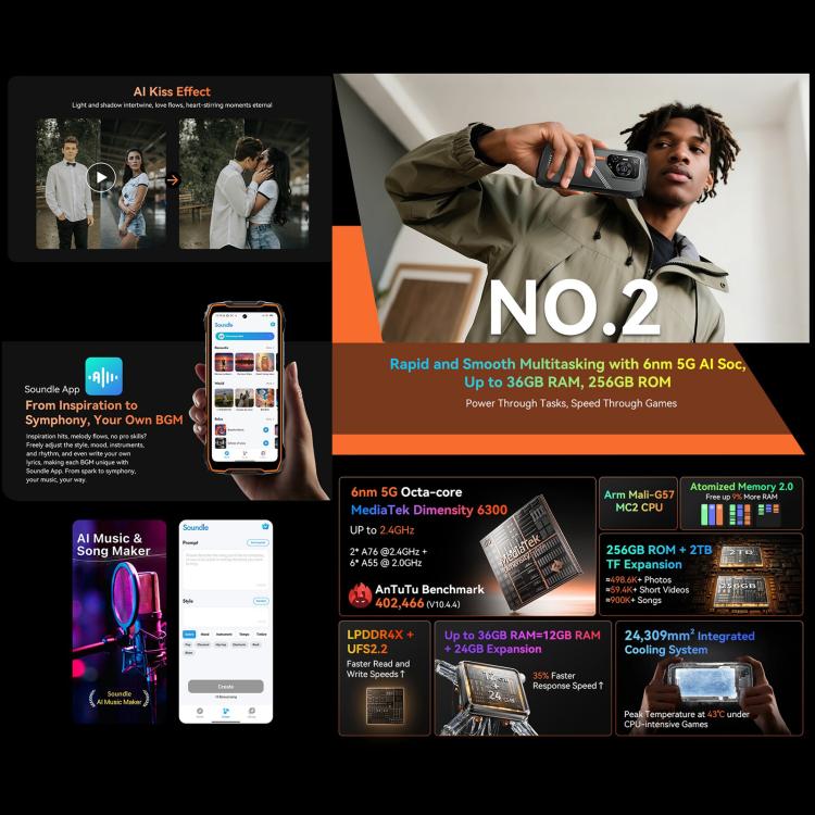 Blackview Oscal Pilot 3 5G Robustes Smartphone, 12 GB + 256 GB, Nachtsichtkamera, 6,56 Zoll, Android 15, MediaTek Dimensity 6300 Octa-Core-Prozessor, Netzwerk: 5G, OTG, NFC