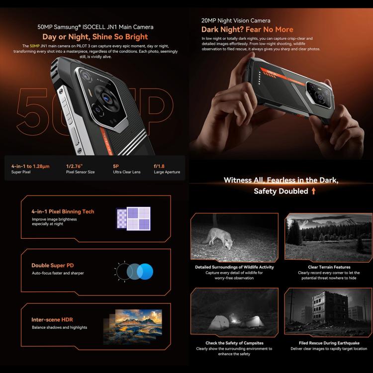 Blackview Oscal Pilot 3 5G Robustes Smartphone, 12 GB + 256 GB, Nachtsichtkamera, 6,56 Zoll, Android 15, MediaTek Dimensity 6300 Octa-Core-Prozessor, Netzwerk: 5G, OTG, NFC