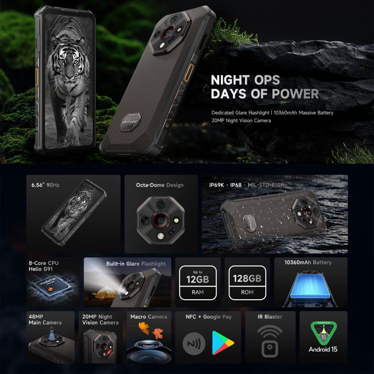 Ulefone Armor X16, 6GB+128GB, Night Vision, IP68/IP69K Rugged Phone, 6.56 inch Android 15 MediaTek Helio G91 Octa Core, Network: 4G, NFC, OTG, Armor X16, 6GB+128GB