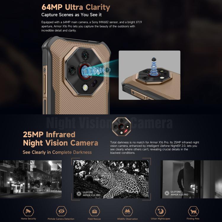 Ulefone Armor X16 Pro, 5GB+256GB, Night Vision, IP68/IP69K Rugged Phone, 6.56 inch Android 15 MediaTek Dimensity 6300 Octa Core, Network: 5G, NFC, OTG, Armor X16 Pro, 8GB+256GB