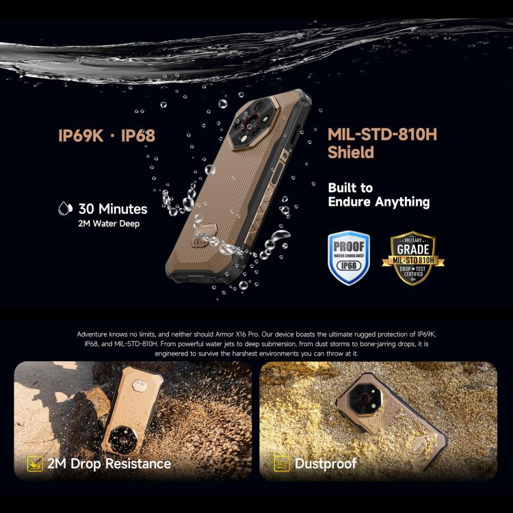 Ulefone Armor X16 Pro, 5GB+256GB, Night Vision, IP68/IP69K Rugged Phone, 6.56 inch Android 15 MediaTek Dimensity 6300 Octa Core, Network: 5G, NFC, OTG, Armor X16 Pro, 8GB+256GB