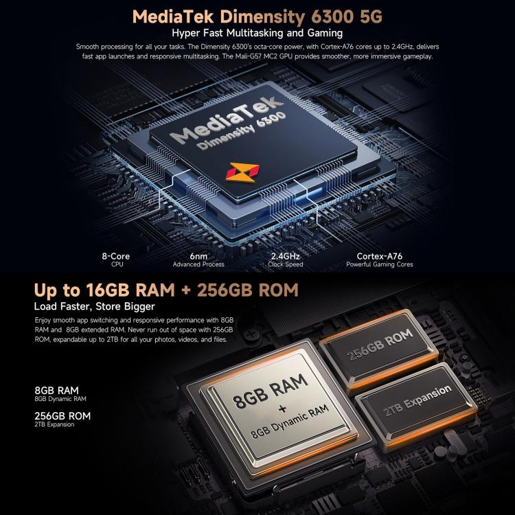 Ulefone Armor X16 Pro, 5GB+256GB, Night Vision, IP68/IP69K Rugged Phone, 6.56 inch Android 15 MediaTek Dimensity 6300 Octa Core, Network: 5G, NFC, OTG, Armor X16 Pro, 8GB+256GB