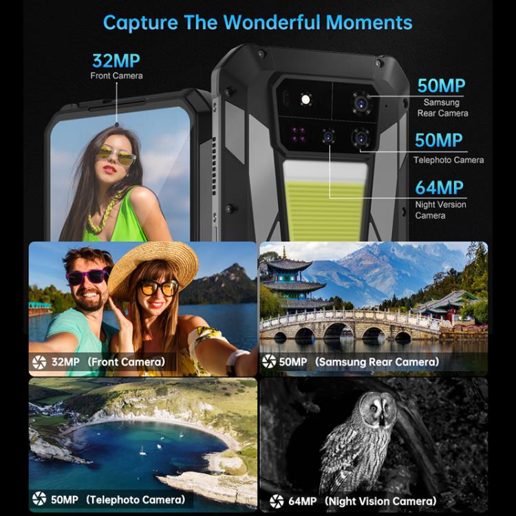 هاتف Unihertz Tank 4 Pro المتين مع جهاز عرض، 16GB+512GB، رؤية ليلية، شاشة 6.73 بوصة، أندرويد 13، معالج Dimensity 8300 ثماني النواة، شبكة 5G، NFC، 16GB+512GB