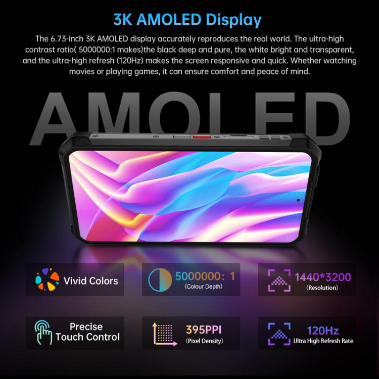 هاتف Unihertz Tank 4 Pro المتين مع جهاز عرض، 16GB+512GB، رؤية ليلية، شاشة 6.73 بوصة، أندرويد 13، معالج Dimensity 8300 ثماني النواة، شبكة 5G، NFC، 16GB+512GB