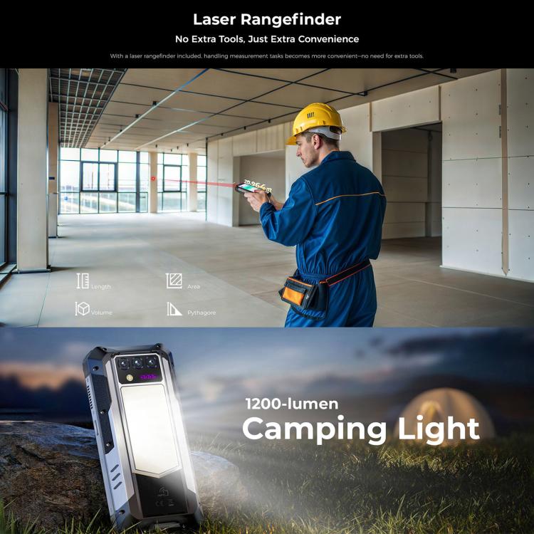 Oukitel WP100 Robustes Smartphone mit Laser-Entfernungsmesser, 12 GB + 512 GB, 200-MP-Kamera, Fingerabdrucksensor, 6,8 Zoll, Android 14, MediaTek Dimensity 7300 Octa-Core-Prozessor, NFC, OTG, Netzwerk: 5G, WP100